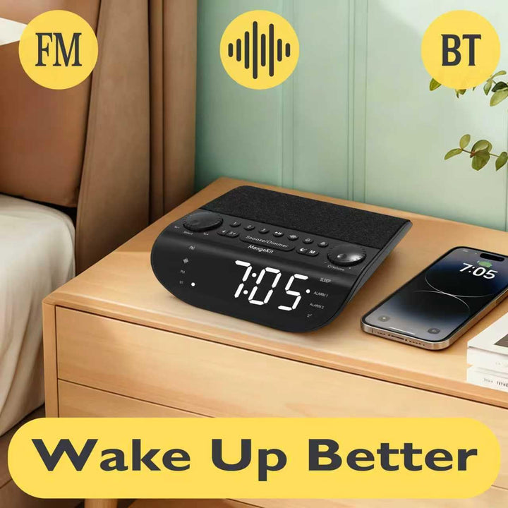 Up-Max Radiowecker mit Bluetooth und UKW-Radio–Extra lauter 90dB Wecker für Tiefschläfer, Dual-Alarm