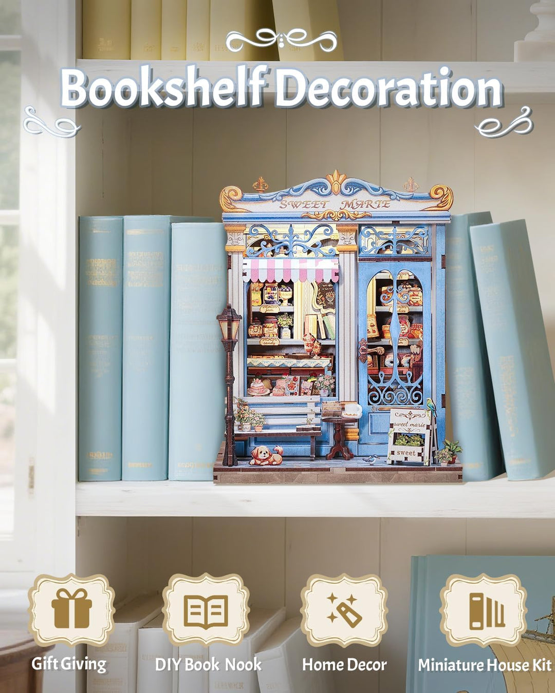 CUTEBEE Book Nook Kit – DIY Puppenhaus Häuser, Miniatur Haus Selber Bauen Bausatz für Erwachsene, 3D