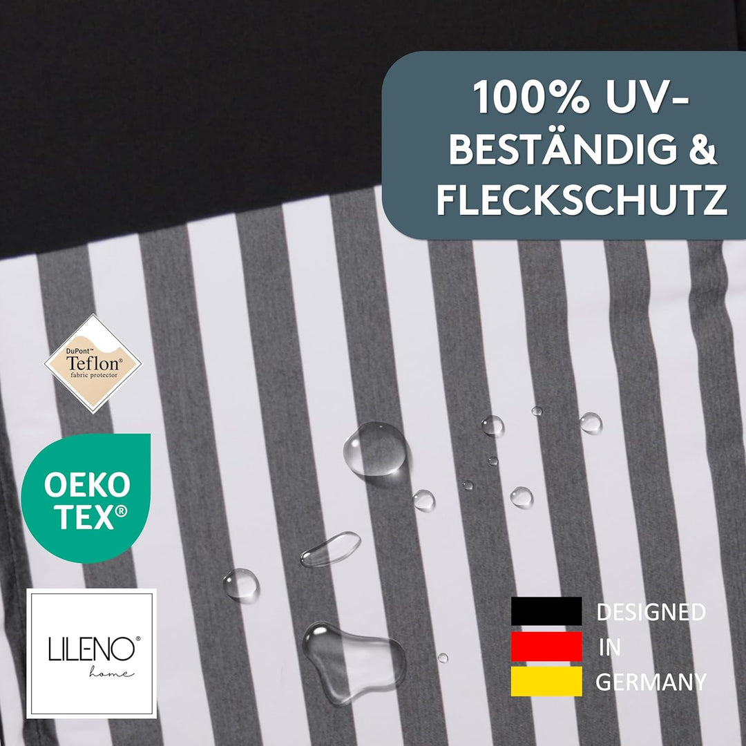 LILENO HOME Gartenstuhl Auflagen als [2er Set - Niedriglehner] in Streifen Schwarz - Uni Schwarz - B