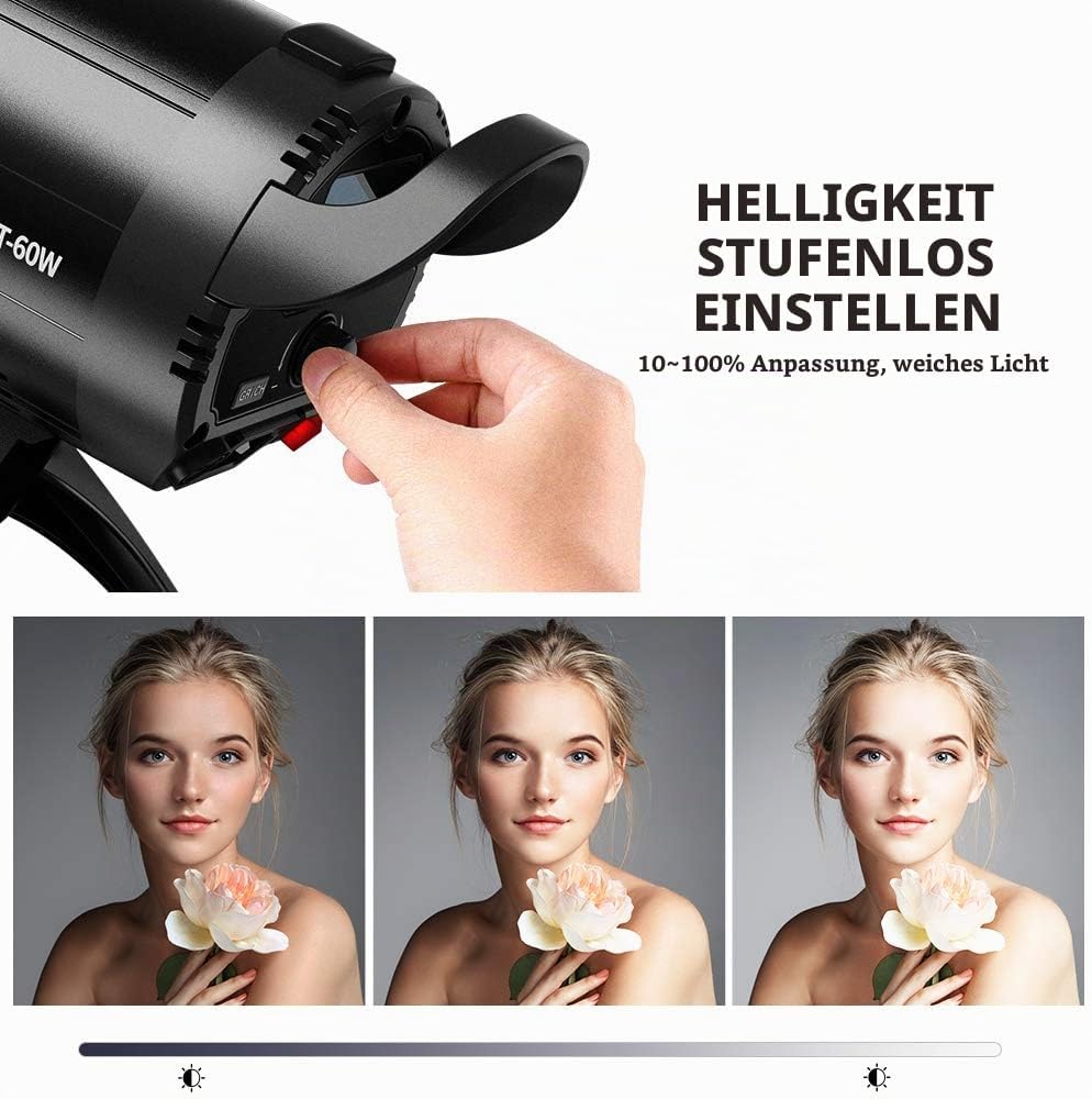 K&amp;F Concept LED Studioblitz SL-60W CRI95+ LED 5600K LED Video Licht mit Auslöser, Fernbedienung, Ein