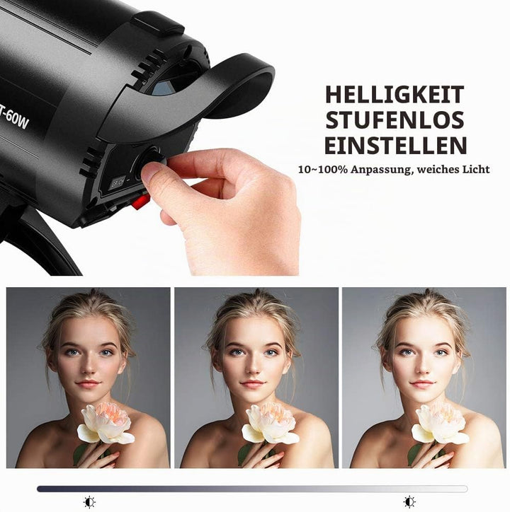 K&amp;F Concept LED Studioblitz SL-60W CRI95+ LED 5600K LED Video Licht mit Auslöser, Fernbedienung, Ein