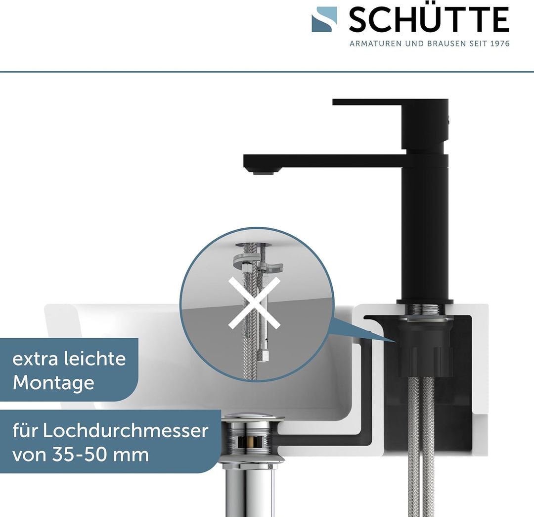 SCHÜTTE Waschtischarmatur MANHATTAN 33016, Wasserhahn Bad mit Ablaufgarnitur, Armatur Badezimmer, Ei