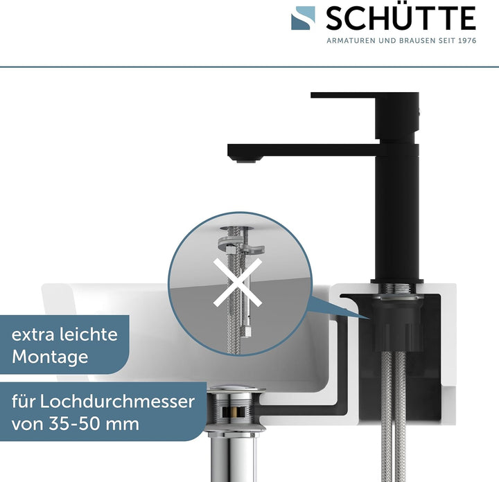 SCHÜTTE Waschtischarmatur MANHATTAN 33016, Wasserhahn Bad mit Ablaufgarnitur, Armatur Badezimmer, Ei