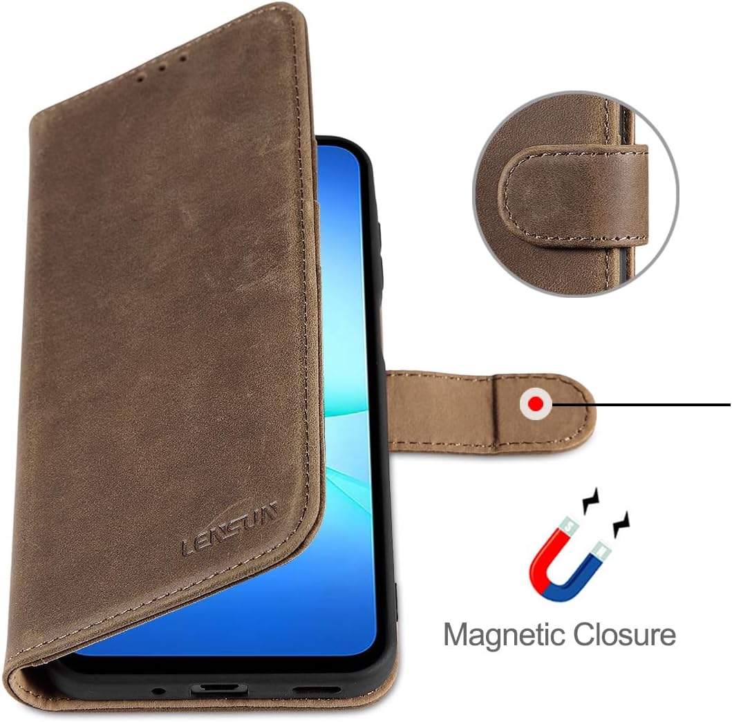 LENSUN Echtleder Handyhülle für Samsung Galaxy A17 5G, Handy-Schutz Hülle [RFID Kartenfach][Brieftas