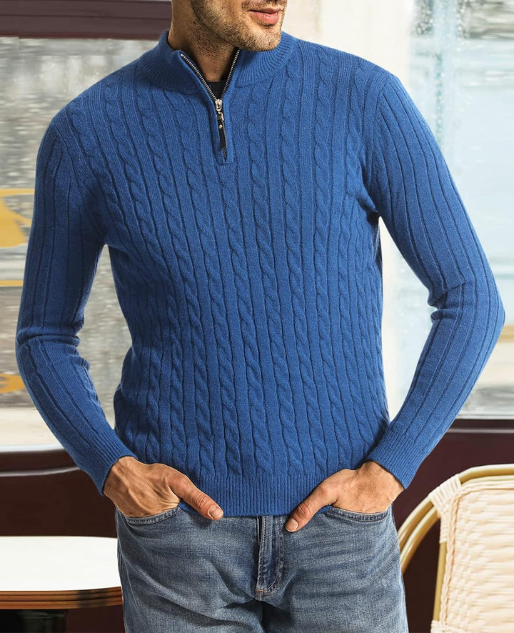 Superora Herren Stehkragen Pullover Basic Feinstrick Pullover mit 1/4 Reissverschluss Slim Fit Pulli
