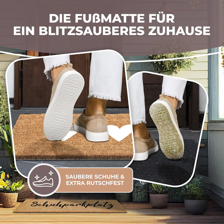 Kokos Fussmatte 75x25cm mit weissen Herzen I Extra langlebige & rutschfeste Kokosmatte I Für Innen &