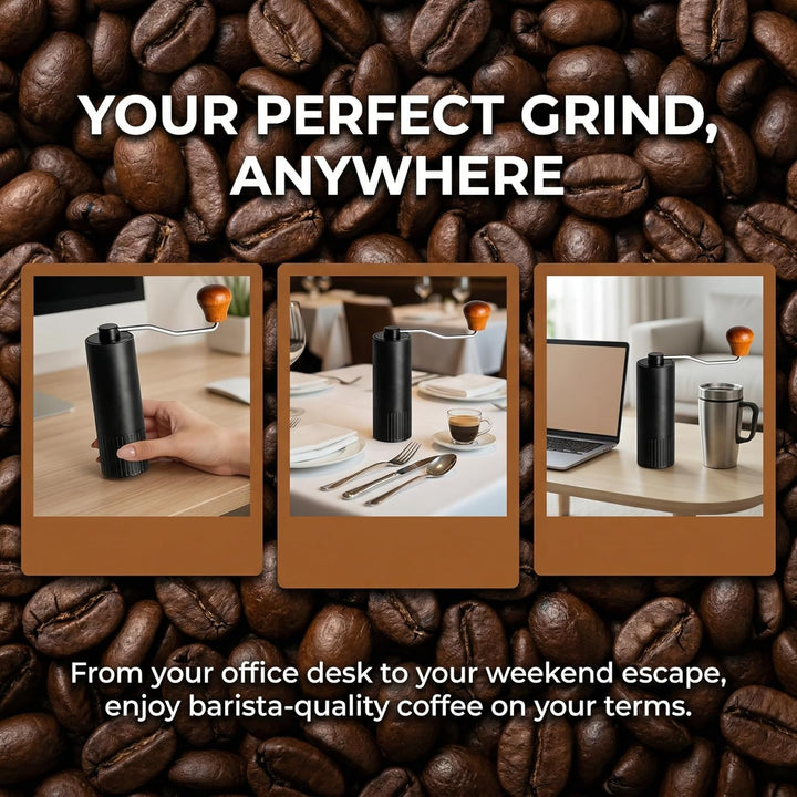Handkaffeemühle mit CNC 420 Edelstahl Kegelmahlwerk, Verstellbarer Mahlgrad Tragbare Manuelle Kaffee