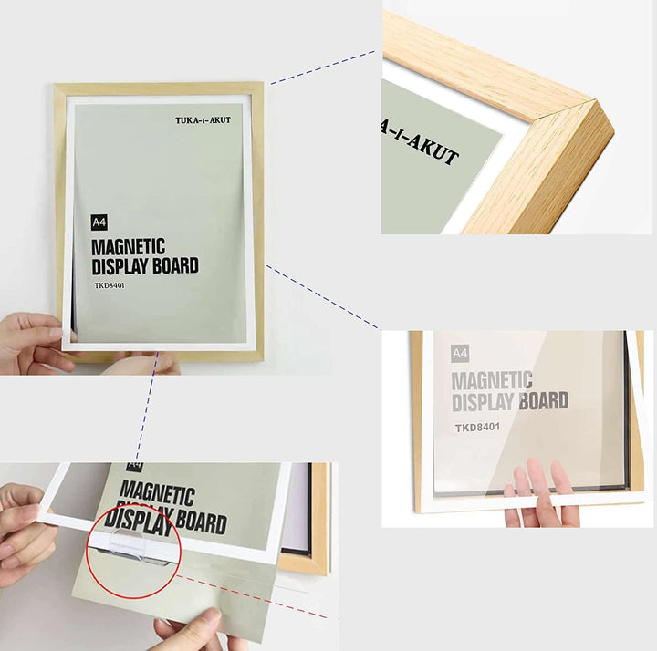 TUKA [6er] A4 Wechselrahmen Holz Natur mit Magnetverschluss, Acryl Info-Rahmen Plakatrahmen Posterra