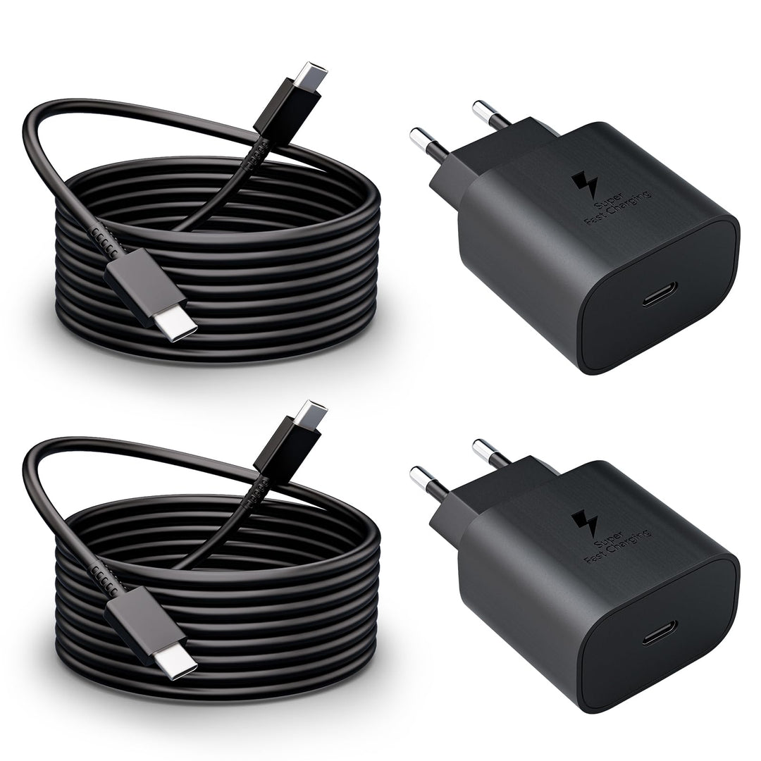 2er-Pack 25W USB C Ladegerät, Schnellladegerät Netzteil Super Fast Charger mit 2 m Ladekabel Schnell