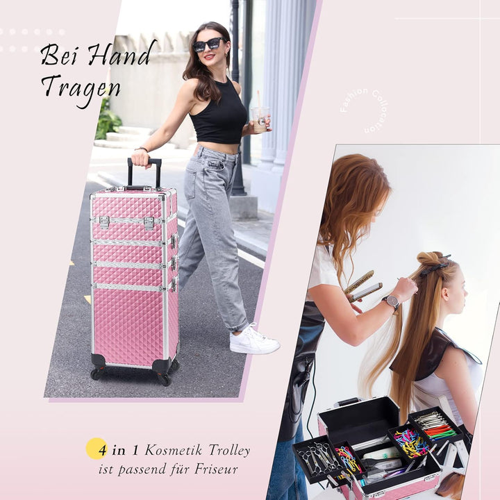 Kosmetikkoffer Trolley 4-in-1 Kosmetikkoffer Gross Kosmetik Trolley Make up Koffer Schminkkoffer mit