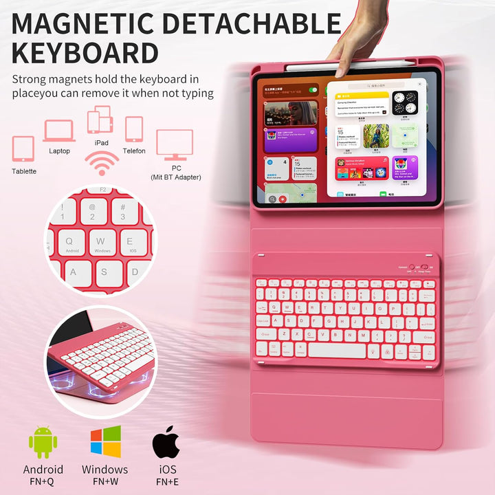 Tastatur Hülle für iPad 10. Generation 10,9" 2022 & iPad 11th Gen A16 2025 mit Stifthalter, TPU Rück