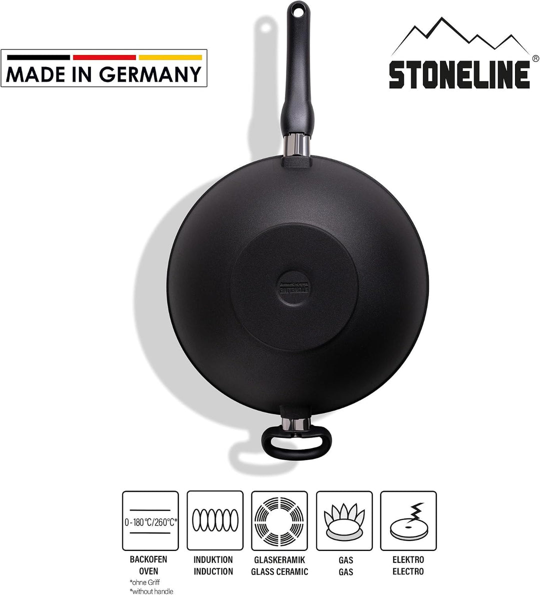 Stoneline Wok Made in Germany 32cm, mit abnehmbaren Griff, Aluguss, Wok Pfanne beschichtet mit echte