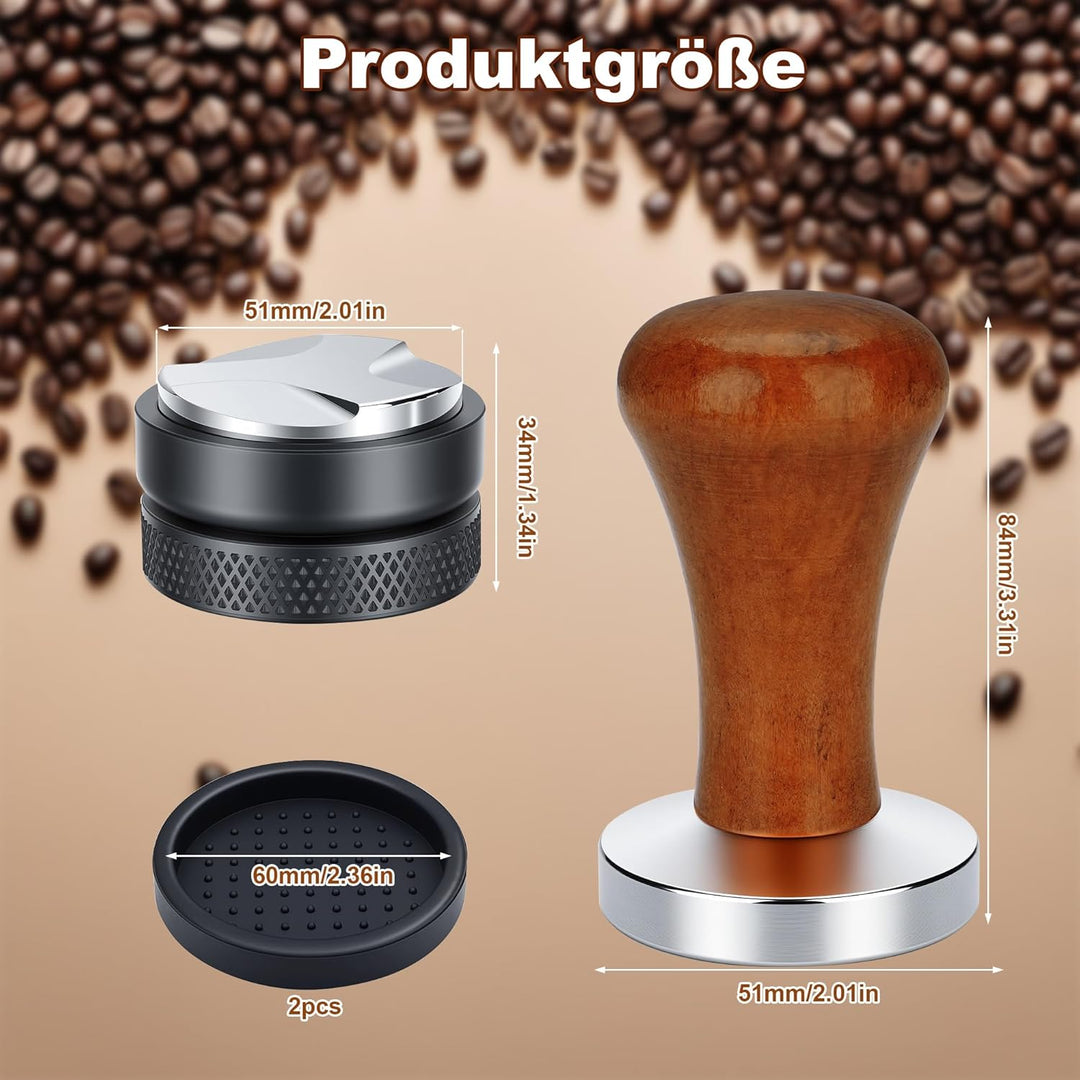 mobumeia Espresso Tamper 51 mm, Distributor 51mm, Espresso Zubehör mit Silikonkissen, Kaffeestampfer