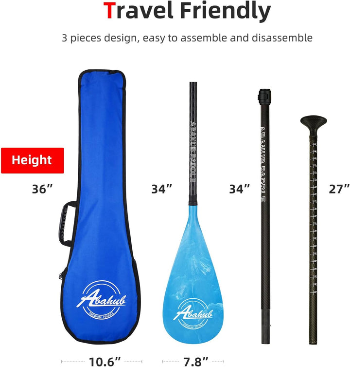 Abahub 3teilig Carbon SUP Paddel mit Paddeltasche Stand Up Teleskoppaddel 170-218cm Karbonschaft+Kun