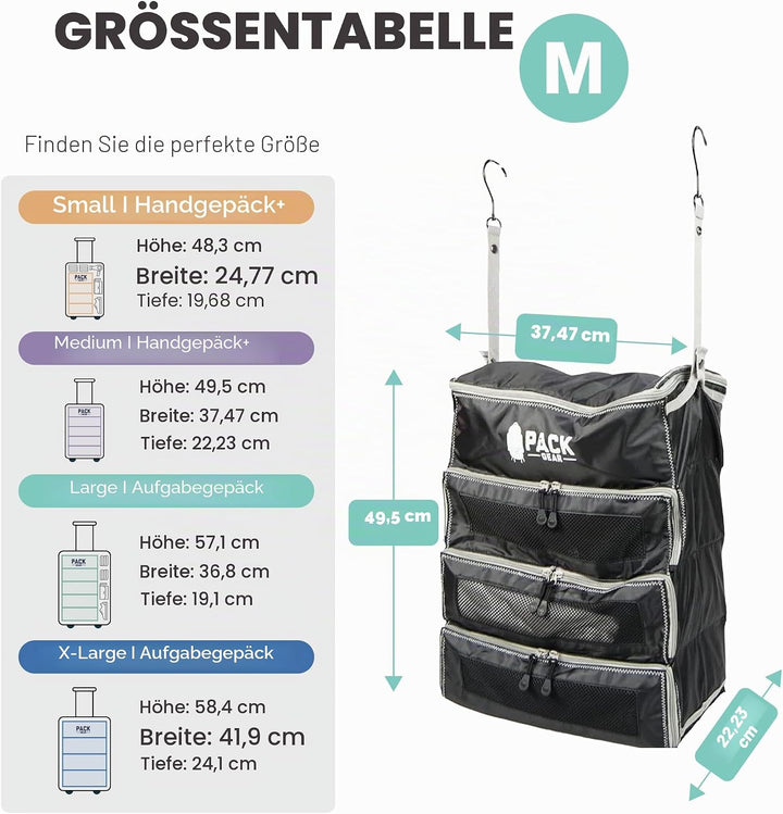 Pack Gear Koffer-Organizer zum Aufhängen, Reiseutensilien, Faltbare Packwürfel, gross oder Handgepäc