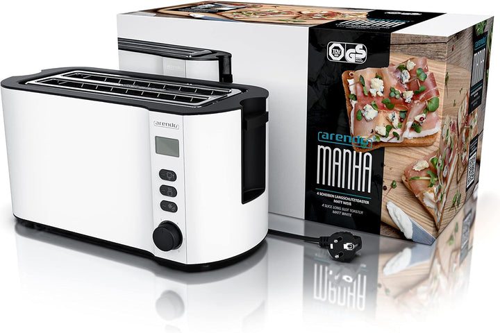 Arendo - Toaster Edelstahl Langschlitz 4 Scheiben - Doppelwandgehäuse - Integrierter Brötchenhalter