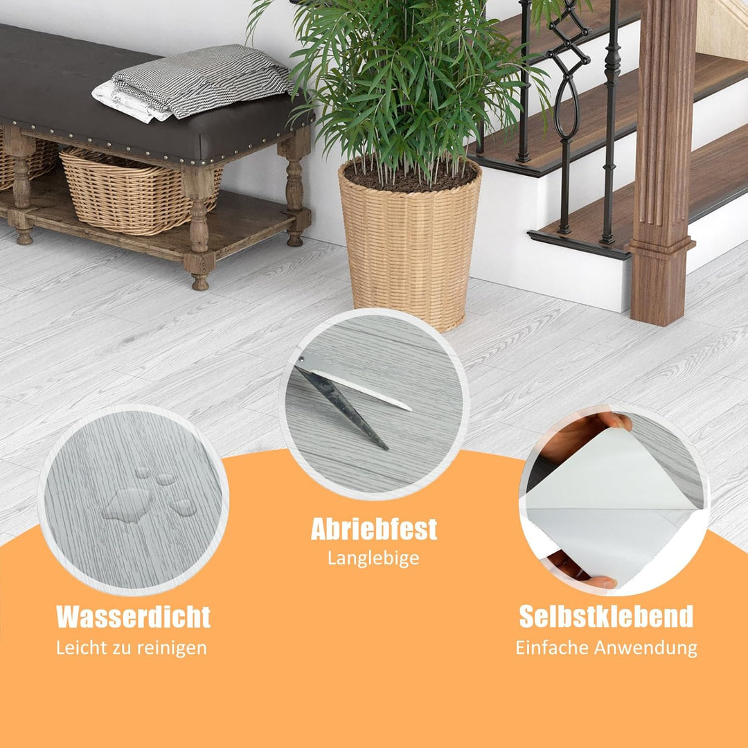 Oxdigi PVC Bodenbelag Selbstklebende 3 m², Holzoptik Vinylboden Bodenfliesen für Eingangstür, Wohnzi