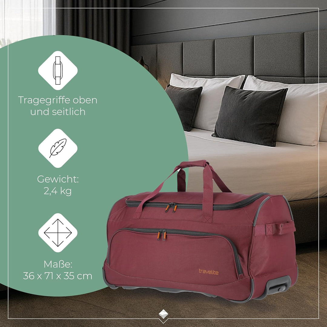 travelite 2-Rad Trolley Reisetasche Grösse L, Gepäck Serie BASICS FRESH: Weichgepäck Reisetasche mit