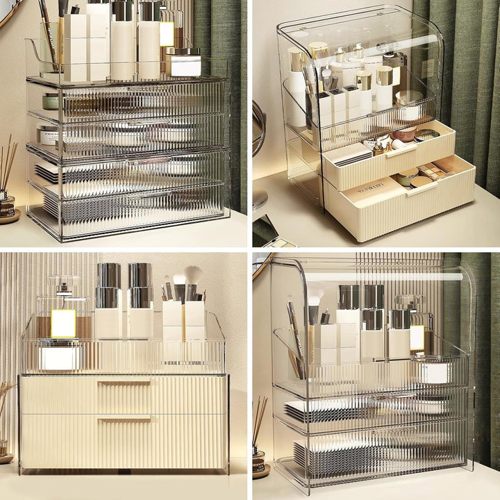DASITON Make Up Organizer mit Schubladen,Staubdichte Dreilagige Kosmetik Aufbewahrung mit Deckel,Gro