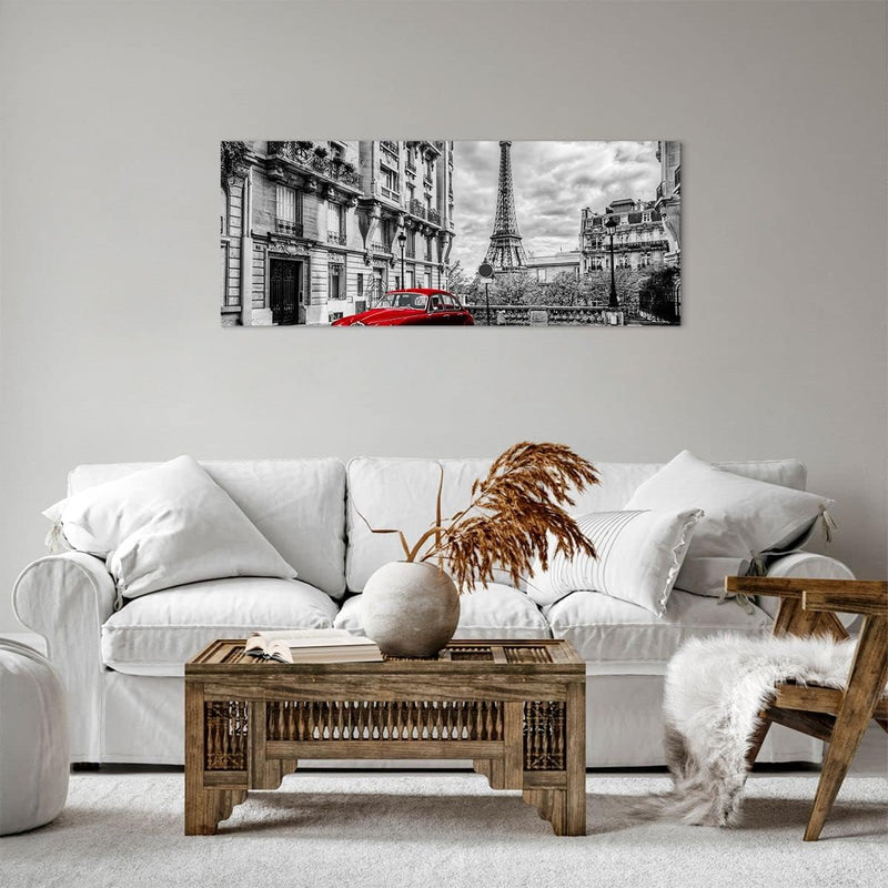 Panorama Bilder auf Leinwand 100x40cm Leinwandbild Auto Eiffle Strasse Gebäude Gross Wanddeko Bild S