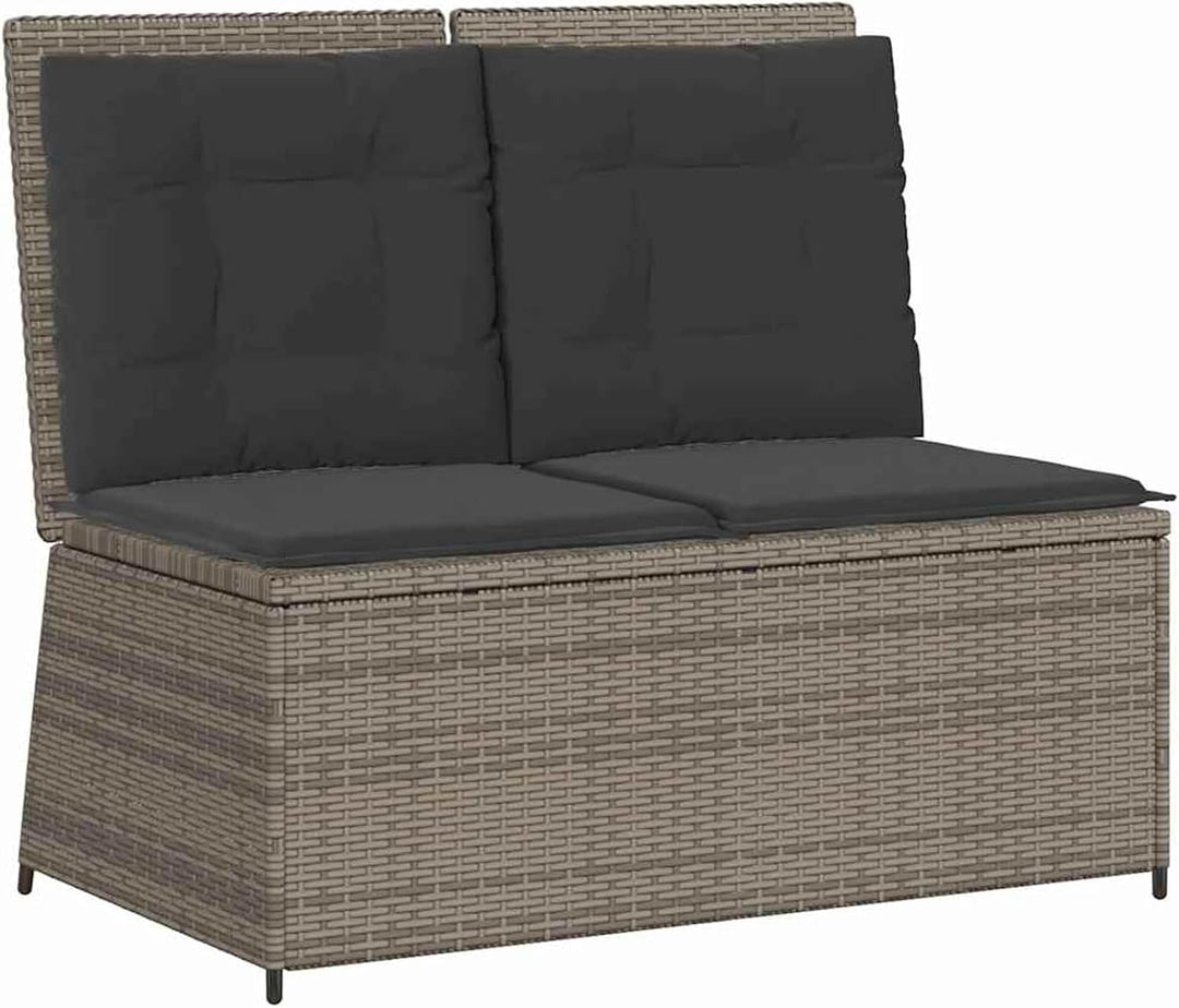 Homgoday Gartenliegebank mit Verstellbarer Rückenlehne - Poly-Rattan, Grau, 108 cm Sitzbreite, für E