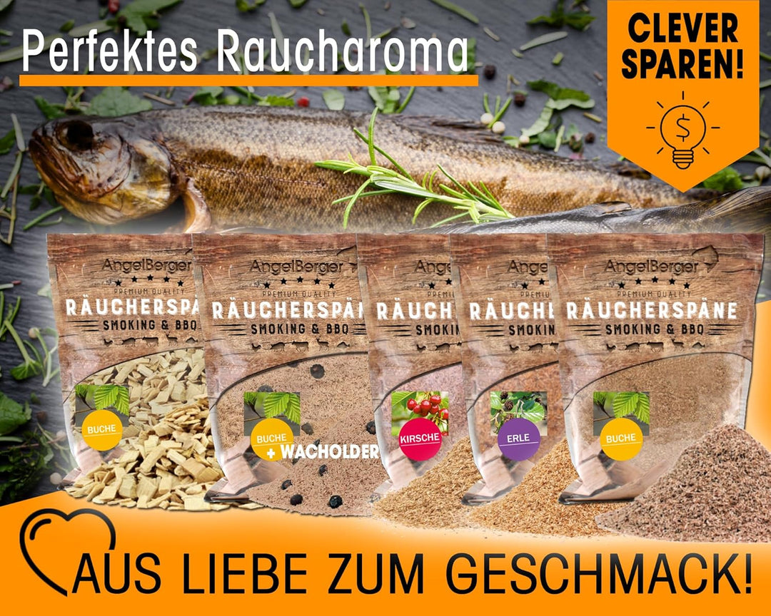 Angel-Berger Premium BBQ Räucher Set Räuchermehl Räucherspäne Verschiedene Sorten