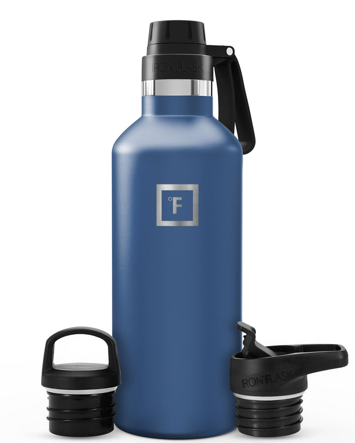 IRON °FLASK Edelstahl Trinkflasche mit 3 Deckel - Auslaufsicher Thermosflasche - Metall Wasserflasch