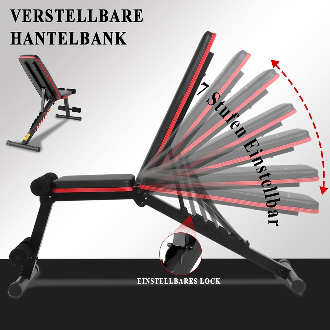 ISE Profi Hantelbank Multifunktion klappbar,Kurzhantelbank mit 7 Stufen,verstellbare Trainingsbank a