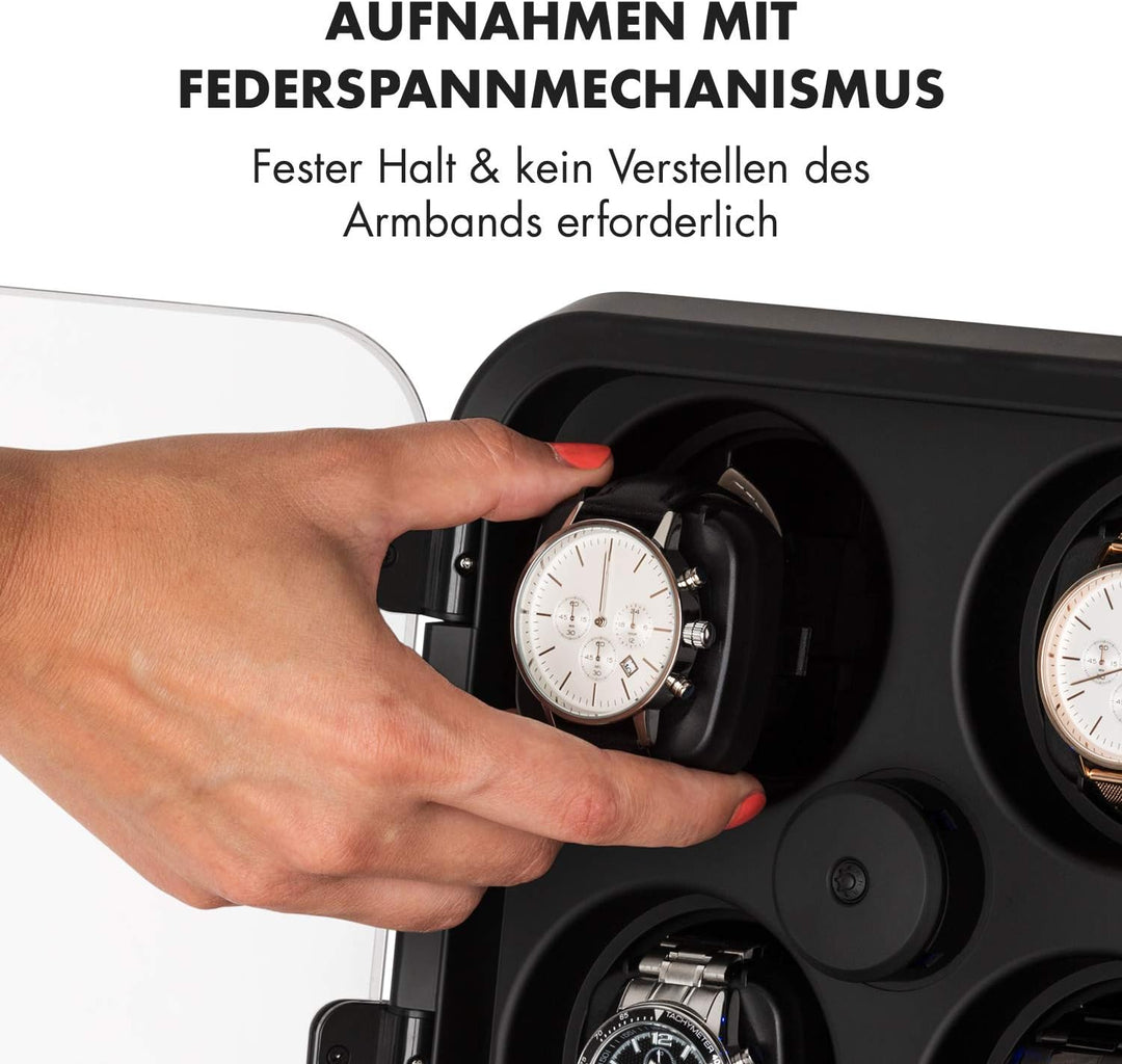 Klarstein Uhrenbeweger für 4 Uhren, Automatik-Uhrenbeweger für Damen & Herren, Uhrenbeweger für Auto