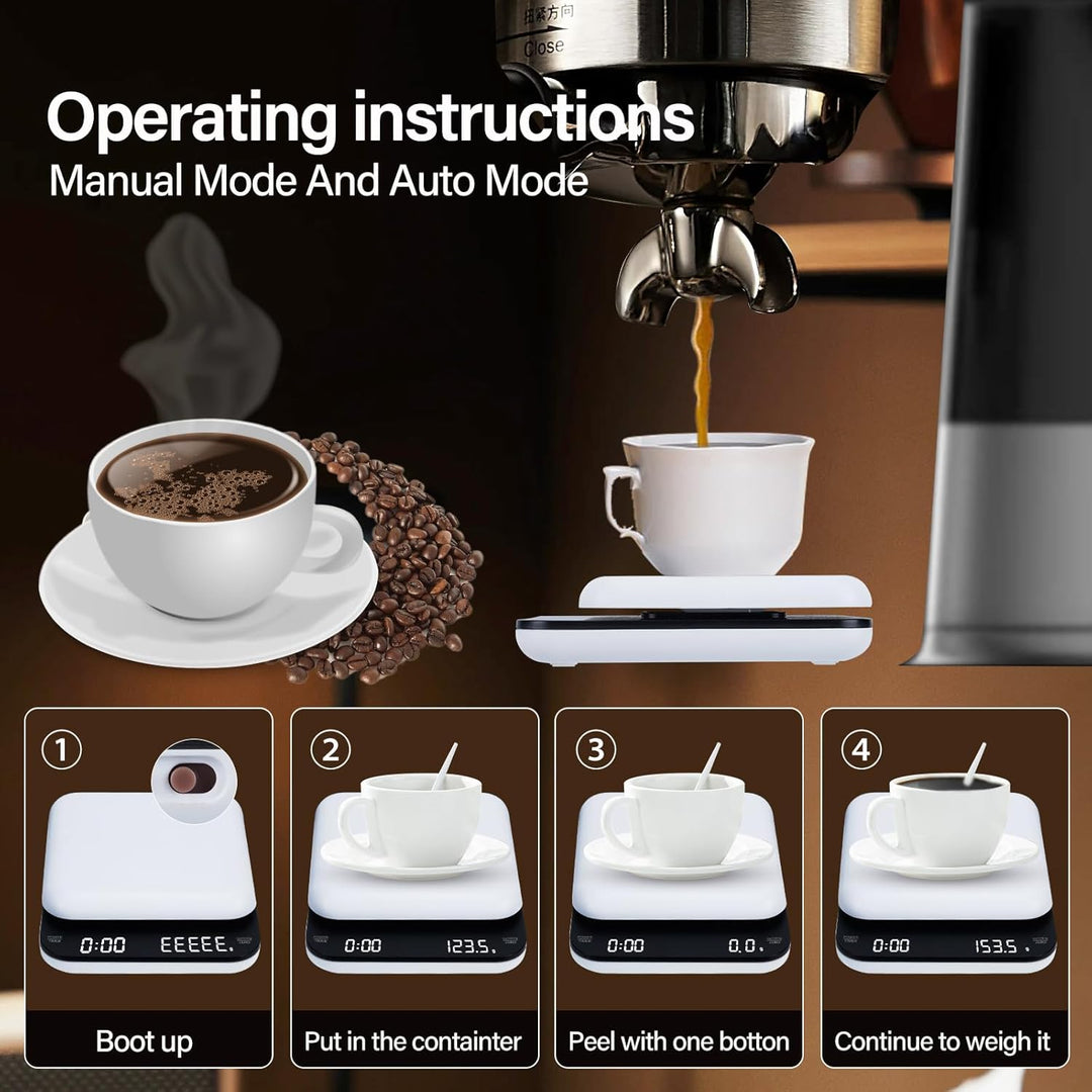 Coffee Scales with Timer, 0.1 g/3 kg, Automatic and Manual Time Keeping Mode, Rechargeable, Auto Off