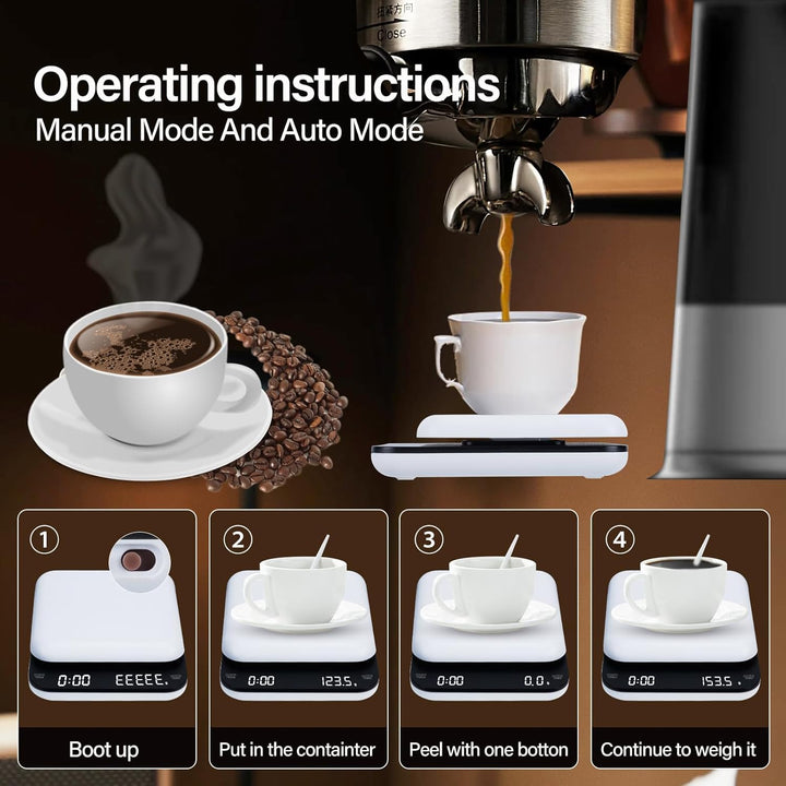 Coffee Scales with Timer, 0.1 g/3 kg, Automatic and Manual Time Keeping Mode, Rechargeable, Auto Off