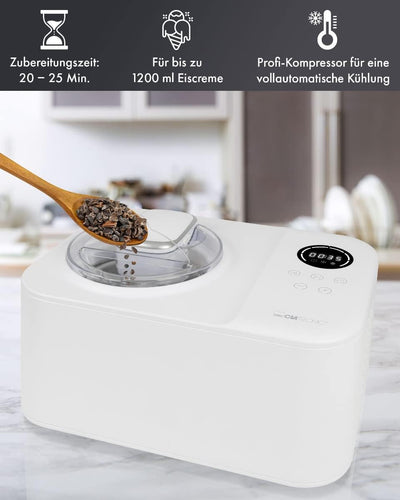 Clatronic Profi-Eismaschine mit Kompressor inkl. Timer, Ice Cream Maker für Eis, Sorbet und Frozen Y