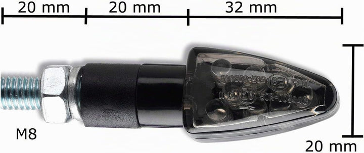 LED Motorrad Mini Blinker Wizzard Schwarz kurz smoke getönt universal 12V 2 Stück 1 paar Roller Quad
