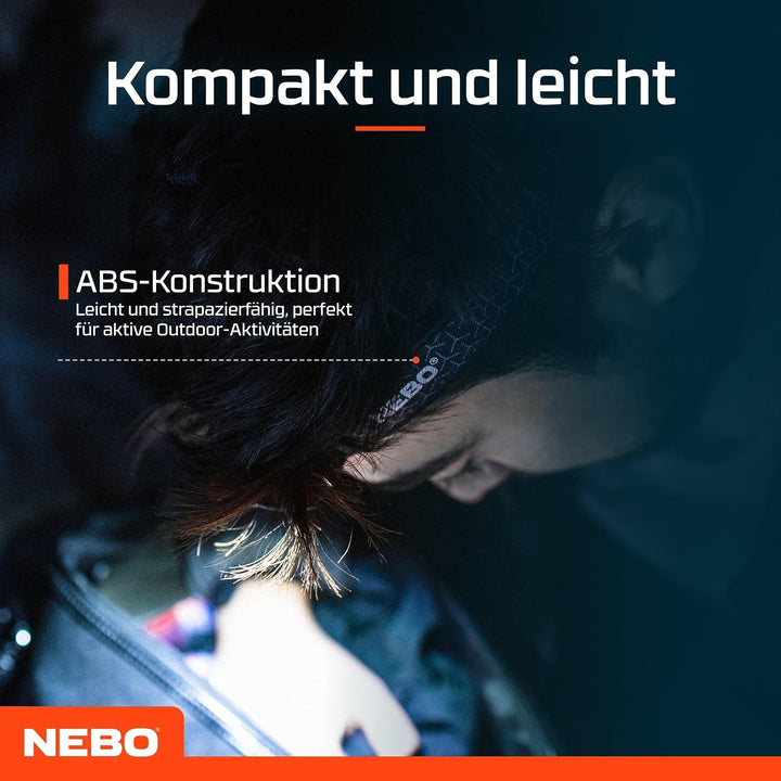 NEBO Einstein 1500 Flex - Kopflampe - Wiederaufladbare Stirnlampe mit 5 Lichtmodi - Wanderausrüstung