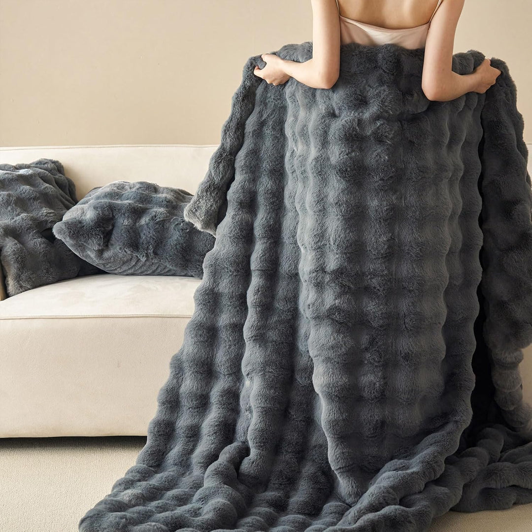 Kuscheldecke Kaninchen Plüsch Decke Kunstfell Warme Überwurfdecke Sofadecke Vielseitig Blanket für C