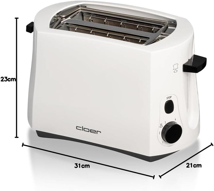 Cloer 331 Cool-Wall-Toaster, 825 W, für 2 Toastscheiben, integrierter Brötchenaufsatz, Krümelschubla