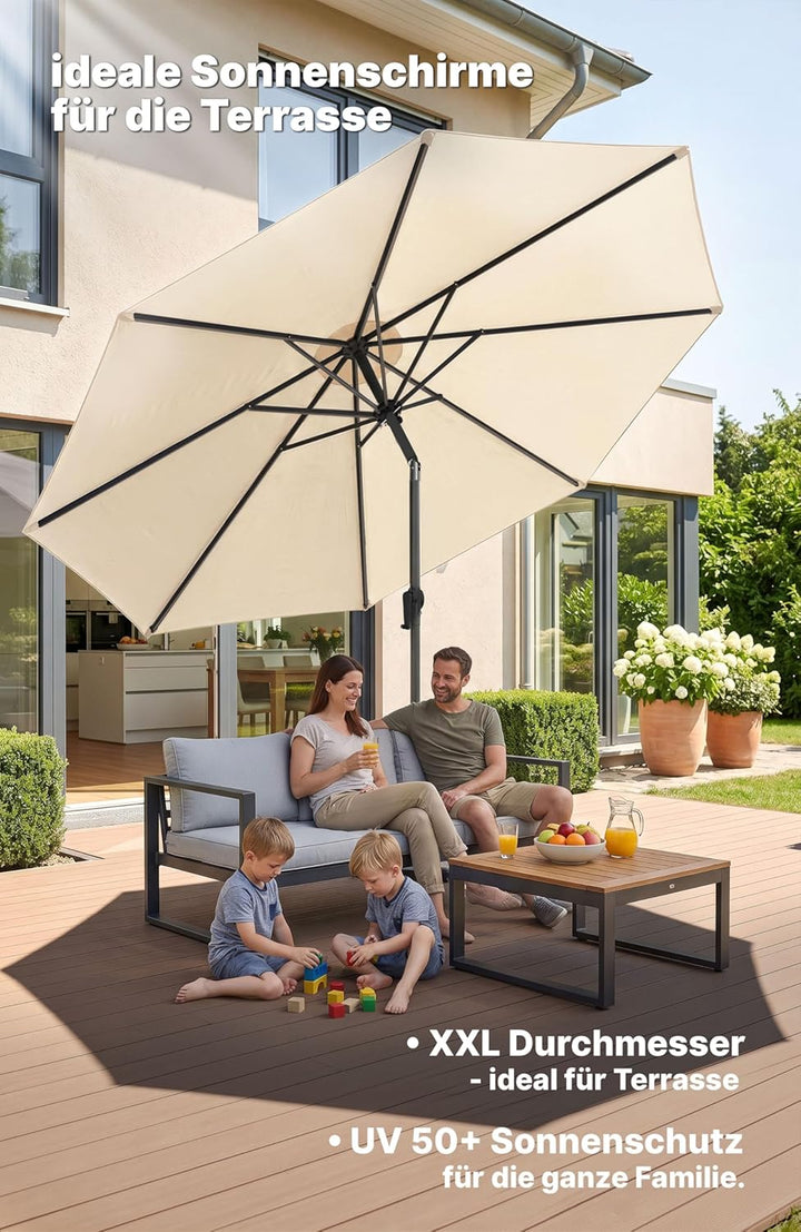 4smile Sonnenschirm 300 cm, mit Kurbel – grosser Sonnenschirm Balkon für die Terrasse, mit UV 50+ Sc