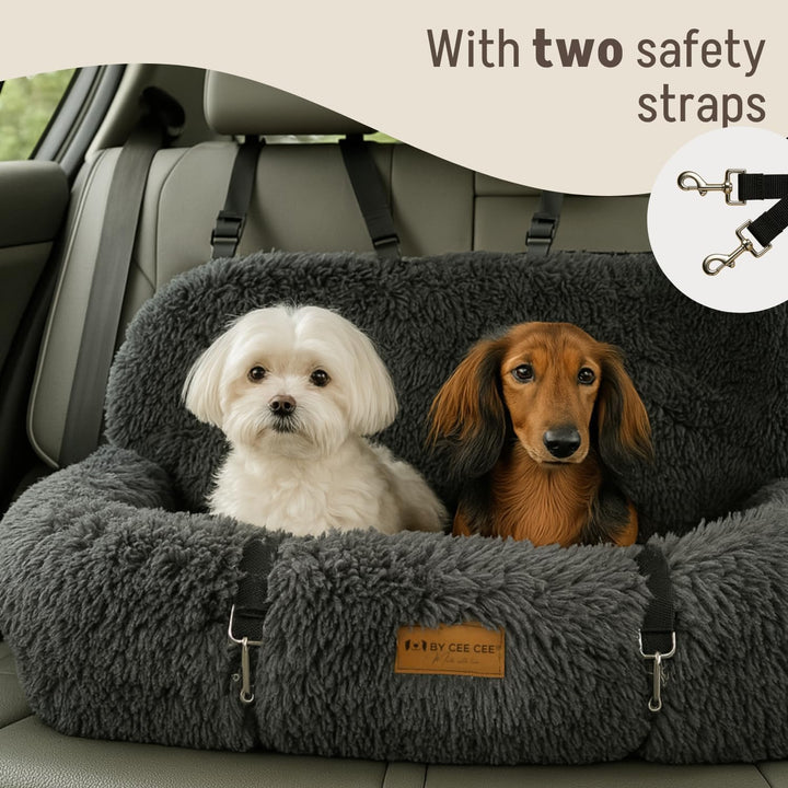 Autositz Hund Deluxe - Hundekorb Auto mit Sicherheitsgurt - Auto Hund - Hundesitz - Autositz - Beige