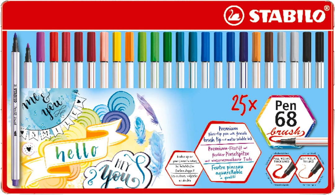 Premium-Filzstift mit Pinselspitze für variable Strichstärken - STABILO Pen 68 brush - 25er Metallet