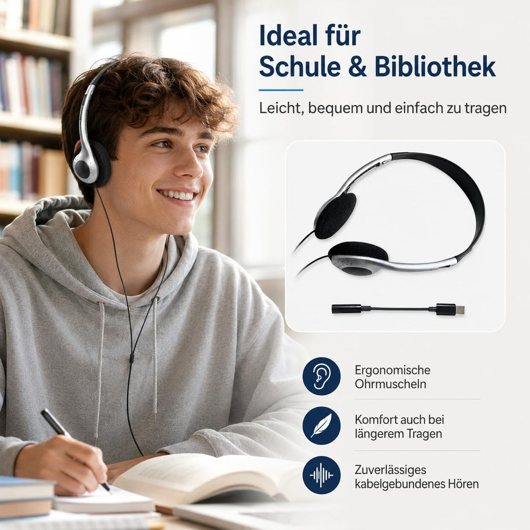 Stabile Retro Kopfhörer, Kabelgebunden, Silber Vintage Design, Kompatibel mit PC, Smartphones und Ta