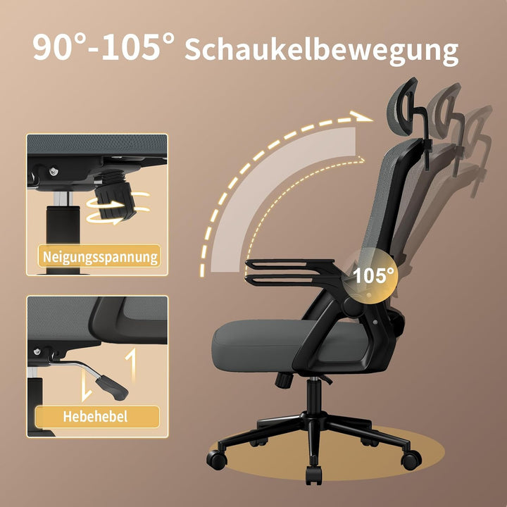 naspaluro Ergonomischer Bürostuhl, Schreibtischstuhl für Homeoffice | Mit Lordosenstütze &amp; verstellb