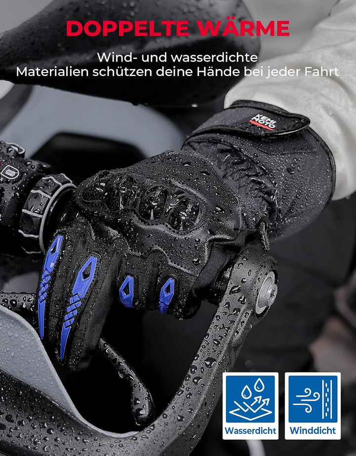 KEMIMOTO Winter Motorradhandschuhe - Winddichte Motorrad Handschuhe mit Touchscreen-Funktion, Warme