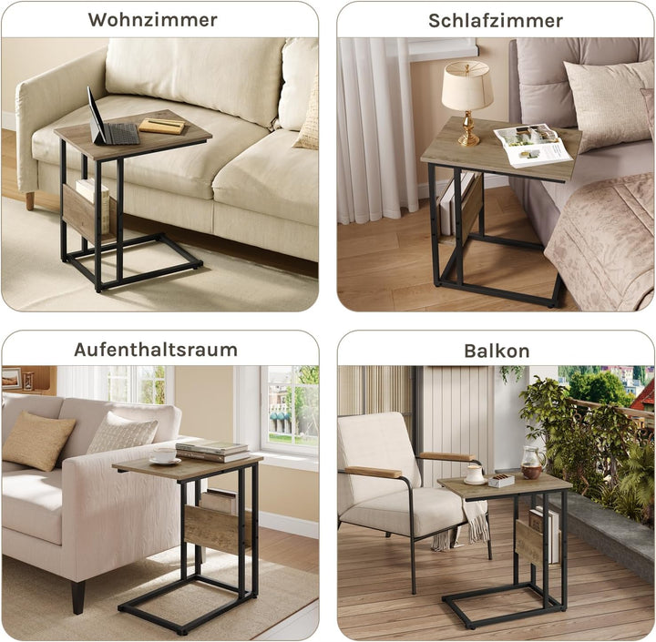 WOLTU Beistelltisch C Form, Couchtisch mit Stauraum, Wohnzimmertisch klein, Vintage Sofatisch mit Me