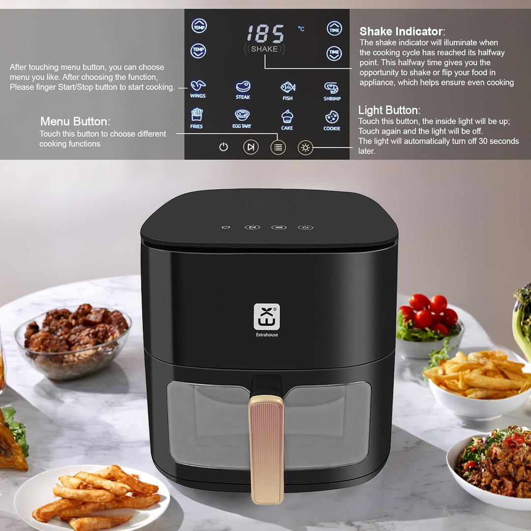 Heissluftfritteuse 7L, XXL Luftfritteuse ohne Öl mit Sichtfenster, Touchscreen, 1800W, 8 Voreinstell