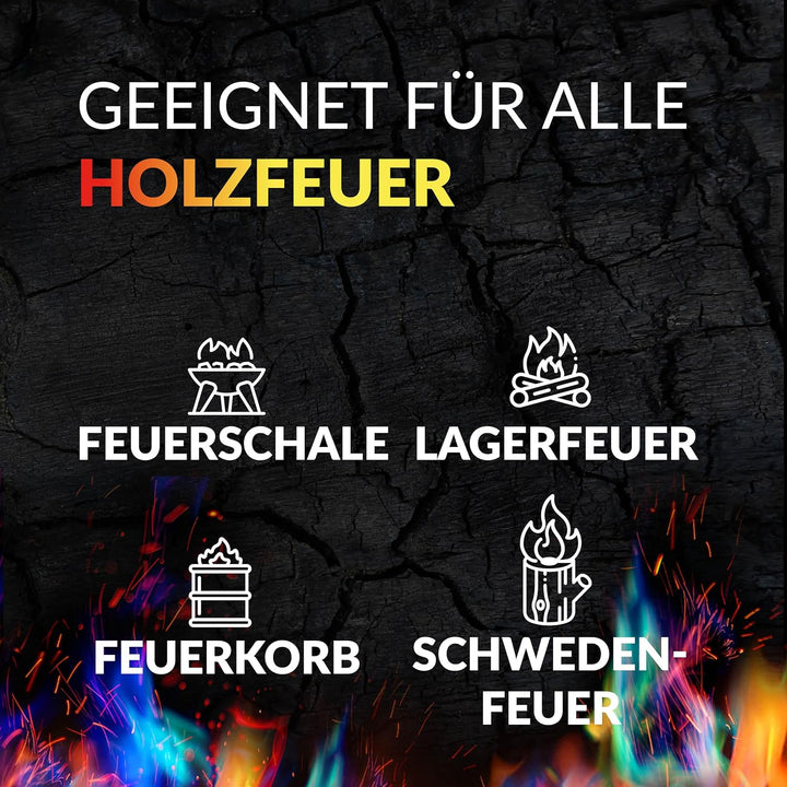 Pulver für buntes Feuer 250 Gramm für Feuerstellen, Kamin, Ofen, Lagerfeuer oder für Outdoor-Events.