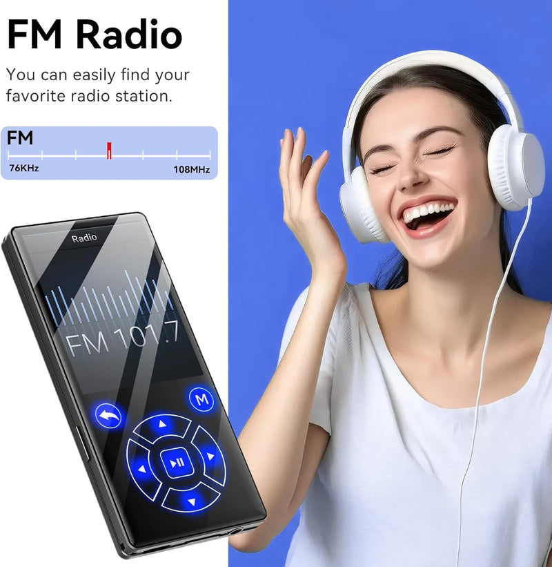 Gueray MP3-Player mit Bluetooth 5.0 Tragbarer MP3 Player 128GB Digitaler Musikspieler mit HiFi-Sound