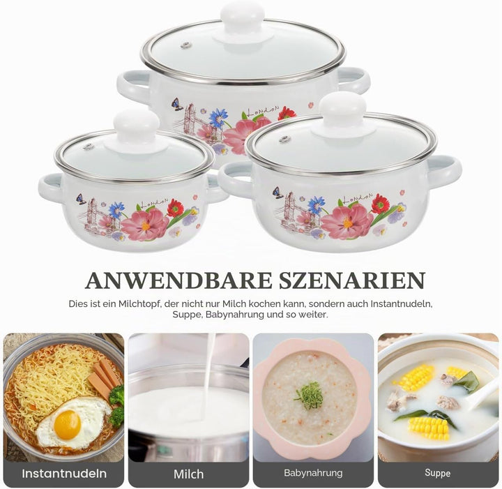 Happyyami Emaille Suppentopf Mit Doppelgriff Und Deckel Mini Kochtopf Für Schonendes Kochen Von Supp