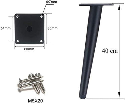 Drenky 4 Stück Schräge Tischbeine, Metallschrankbeine, Kegel Möbelbeine, 201 Edelstahl,Schwarz, 40 c