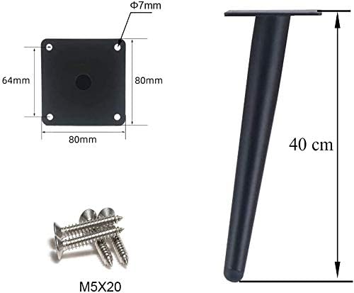 Drenky 4 Stück Schräge Tischbeine, Metallschrankbeine, Kegel Möbelbeine, 201 Edelstahl,Schwarz, 40 c