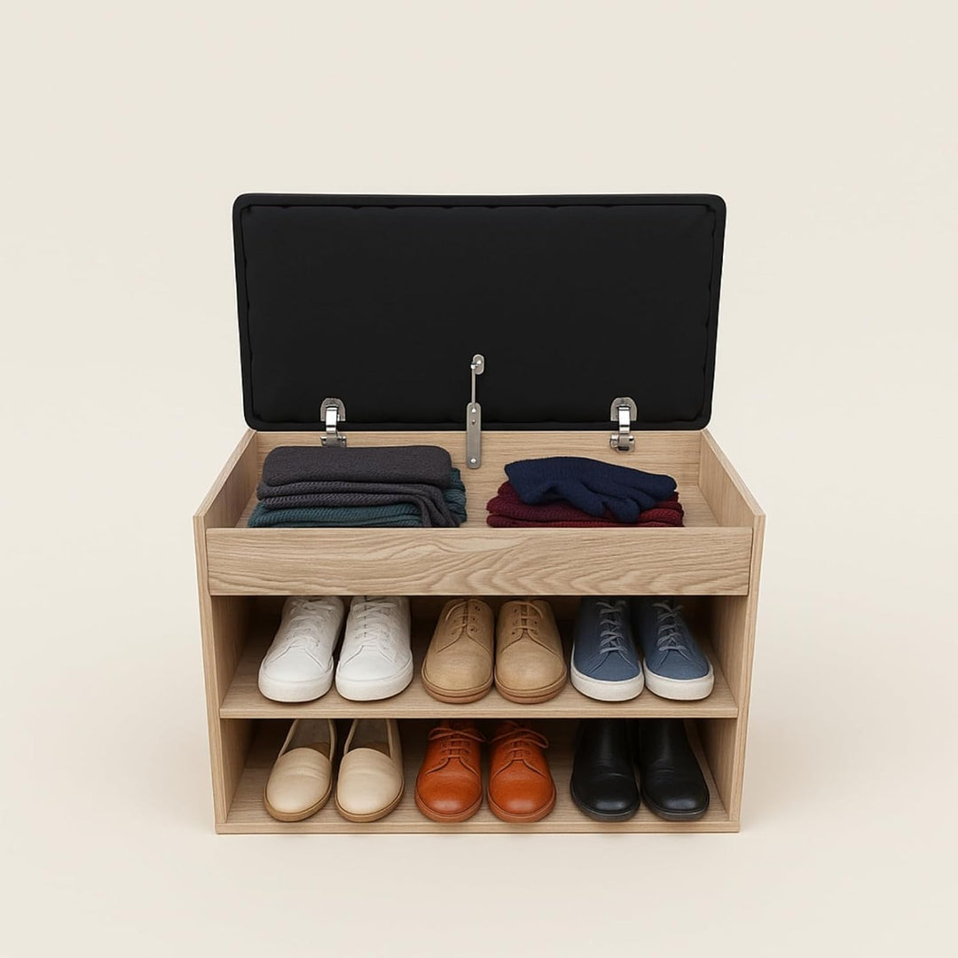 BOXIMO Schuhschrank mit Sitzbank, 60 x 30 x 47 cm, MDF und Polyester Bezug, Flurbank mit Stauraum, S